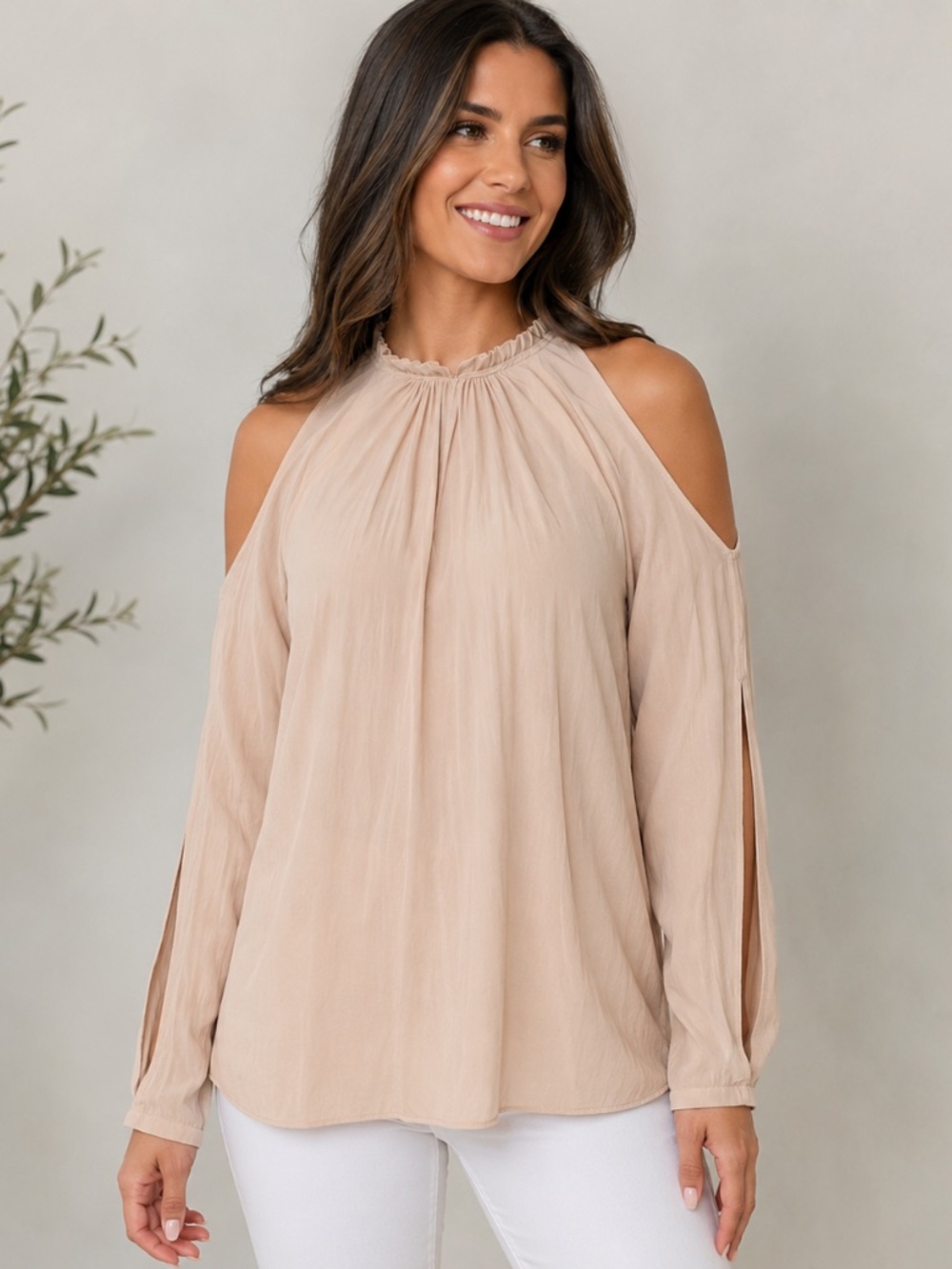 Ramy Brook Milan Cold Shoulder Top Blush Pink Satiny Boho Romantic Flowy Size XS